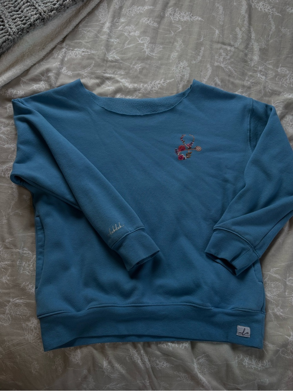 Off-the-Shoulder Blue Embroidered Women's Sweater